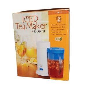Vintage 2003 Mr. Coffee TM1 2 Quart Iced Tea Pot Maker with Blue Lid Pitcher NEW